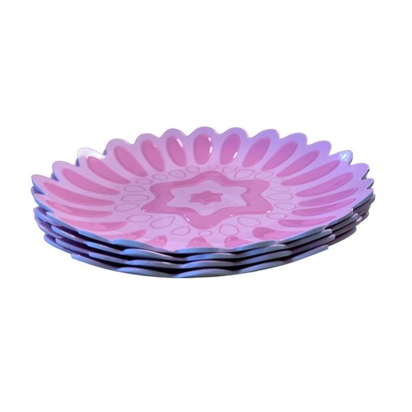 New Pink Melamine Flower Shaped Walmart 8.25 in Diameter Set of 4 - Picture 2 of 3